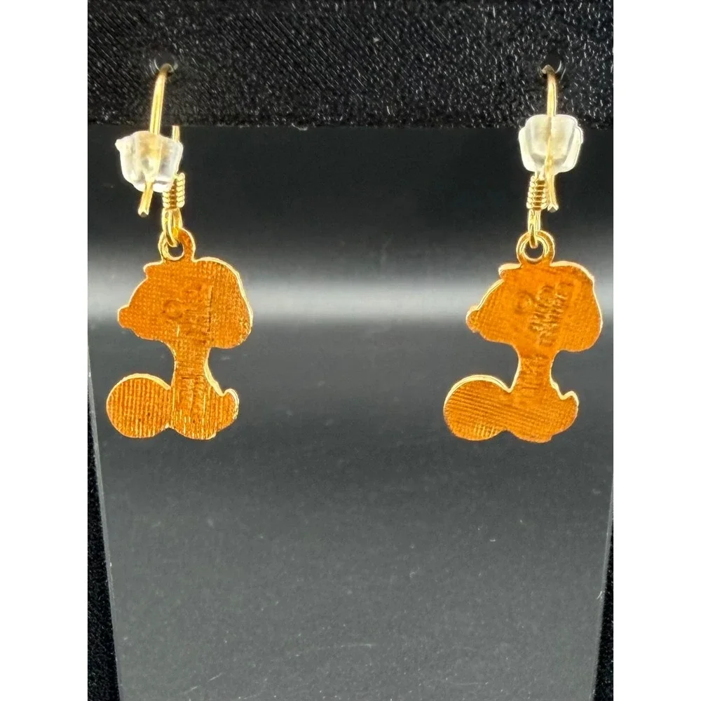 Aviva Taiwan Peanuts Snoopy Tennis Earrings Gold Tone Vintage Enamel READ
